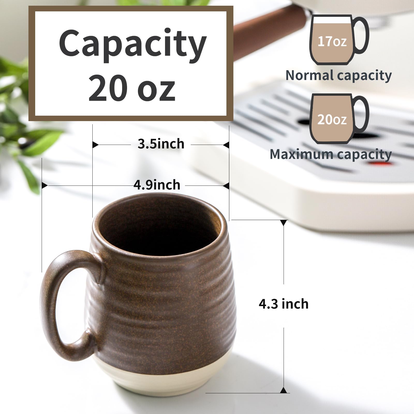 HASENSE ceramic mug 20oz capacity ideal for coffee, tea, cocoa.