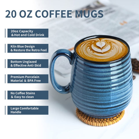 HASENSE 20 oz blue ceramic mug body, ideal for generous servings.