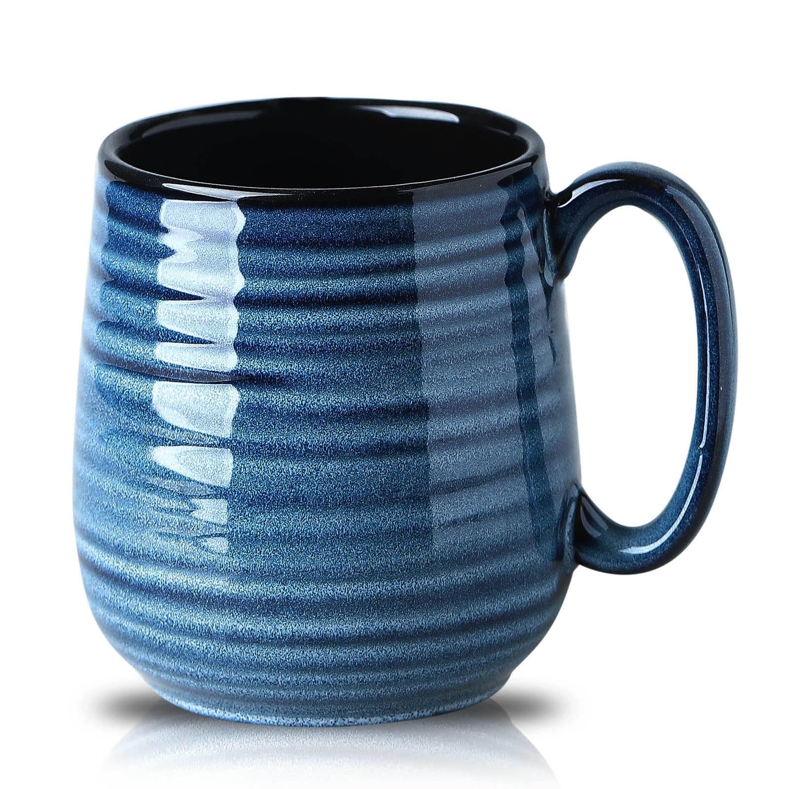 HASENSE Coffee Mug blue striped handle, comfortable grip for mornings.