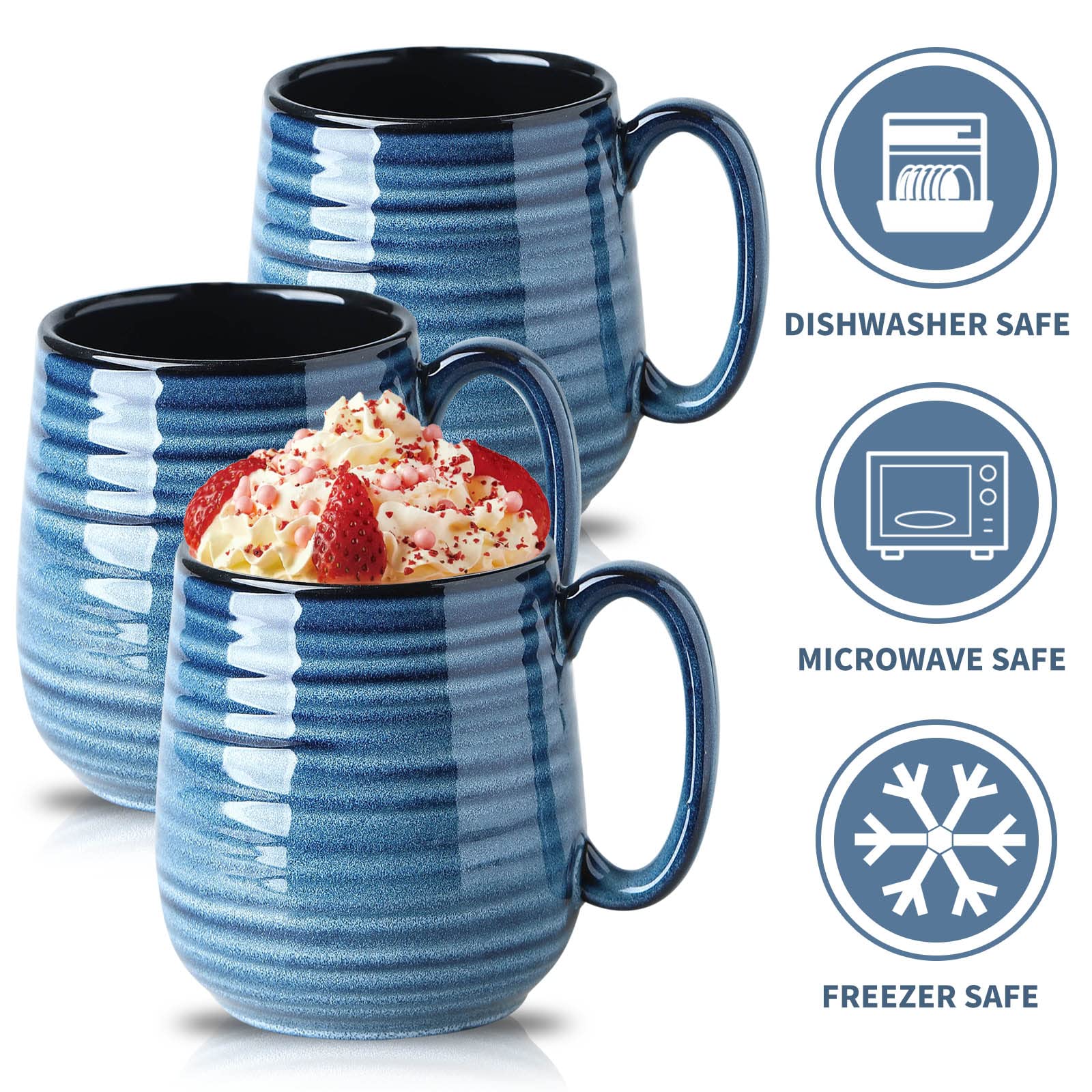 HASENSE Modern blue striped design mug, stylish addition to space.