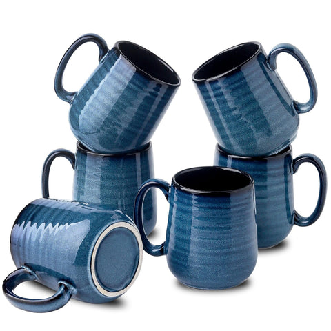 HASENSE coffee mug set 6 with blue handles, ergonomic grip for comfortable sipping.