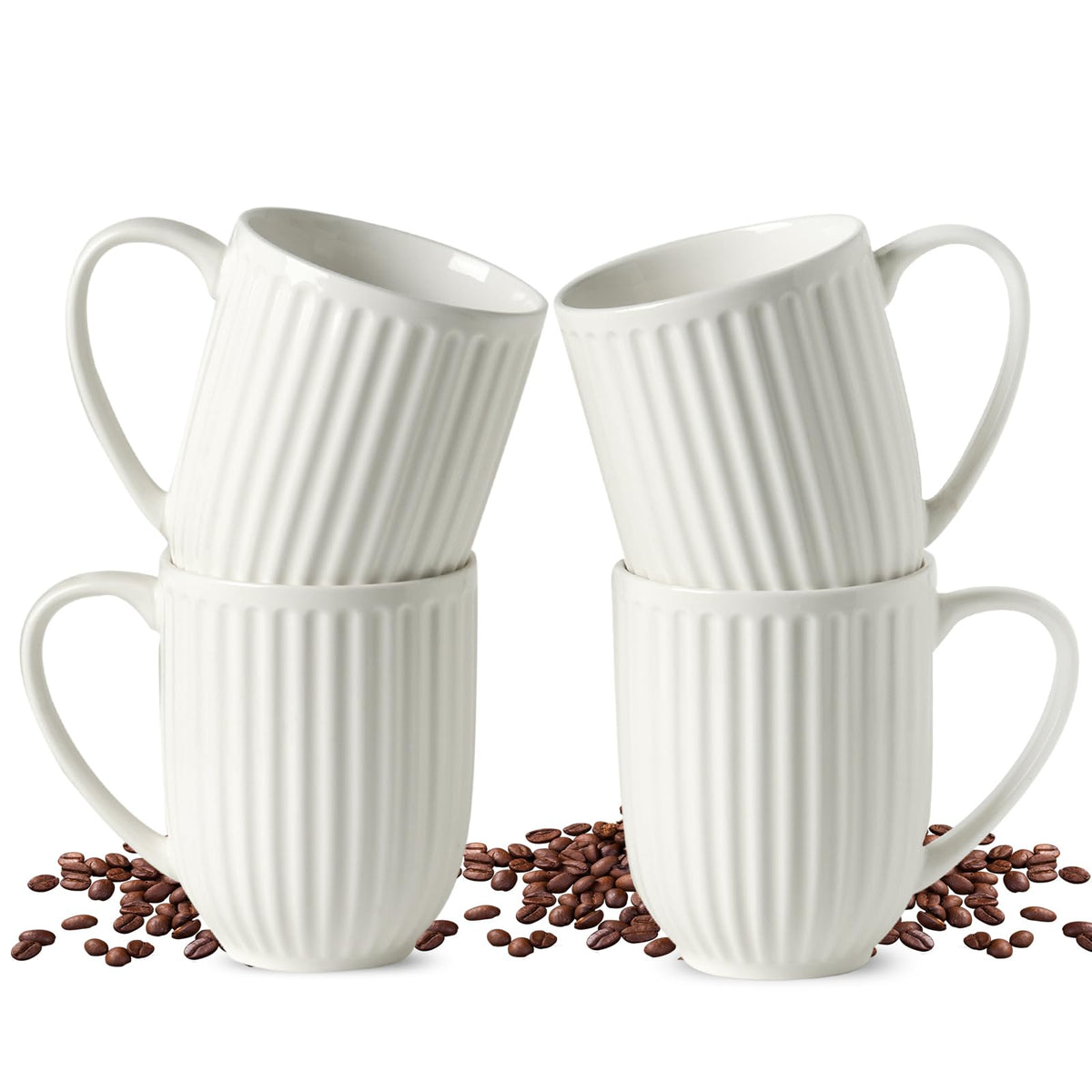 HASENSE 4-pack coffee mugs with ribbed design for a secure grip.