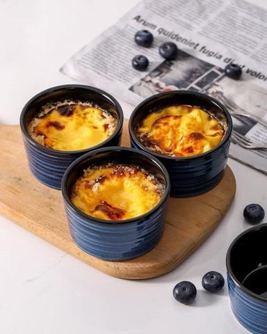 Hasense creme brulee ramekins, oven safe for individual desserts.