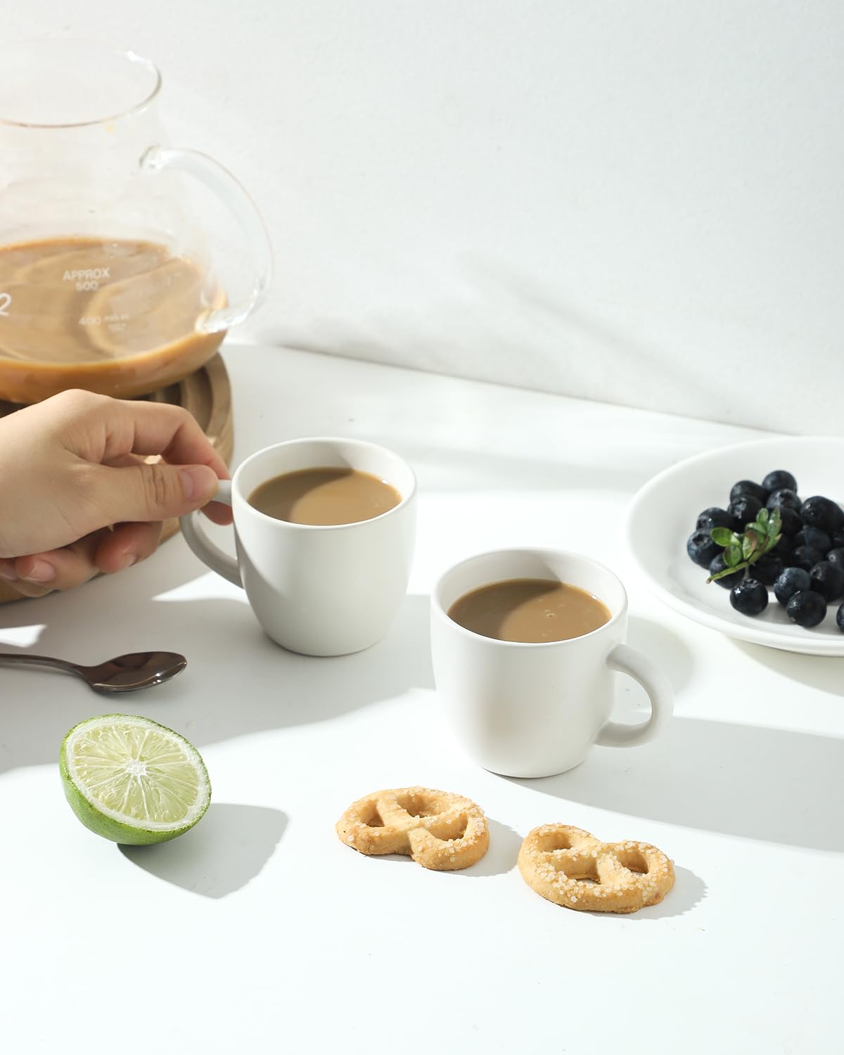 HASENSE glossy white espresso cups showcase the elegant porcelain finish.