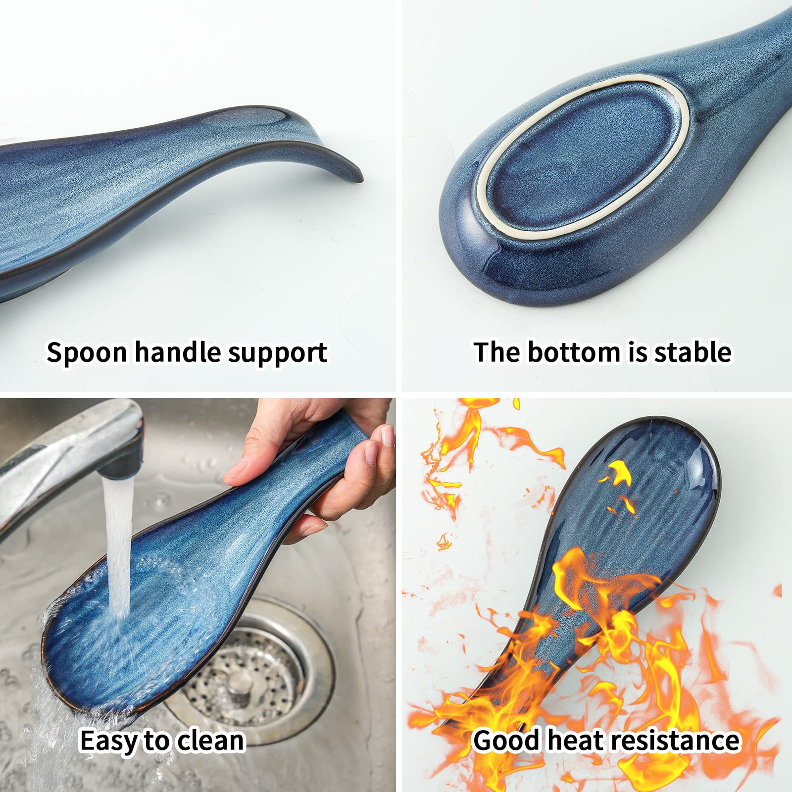 HASENSE heat-resistant porcelain spoon holder protects countertops during cooking.