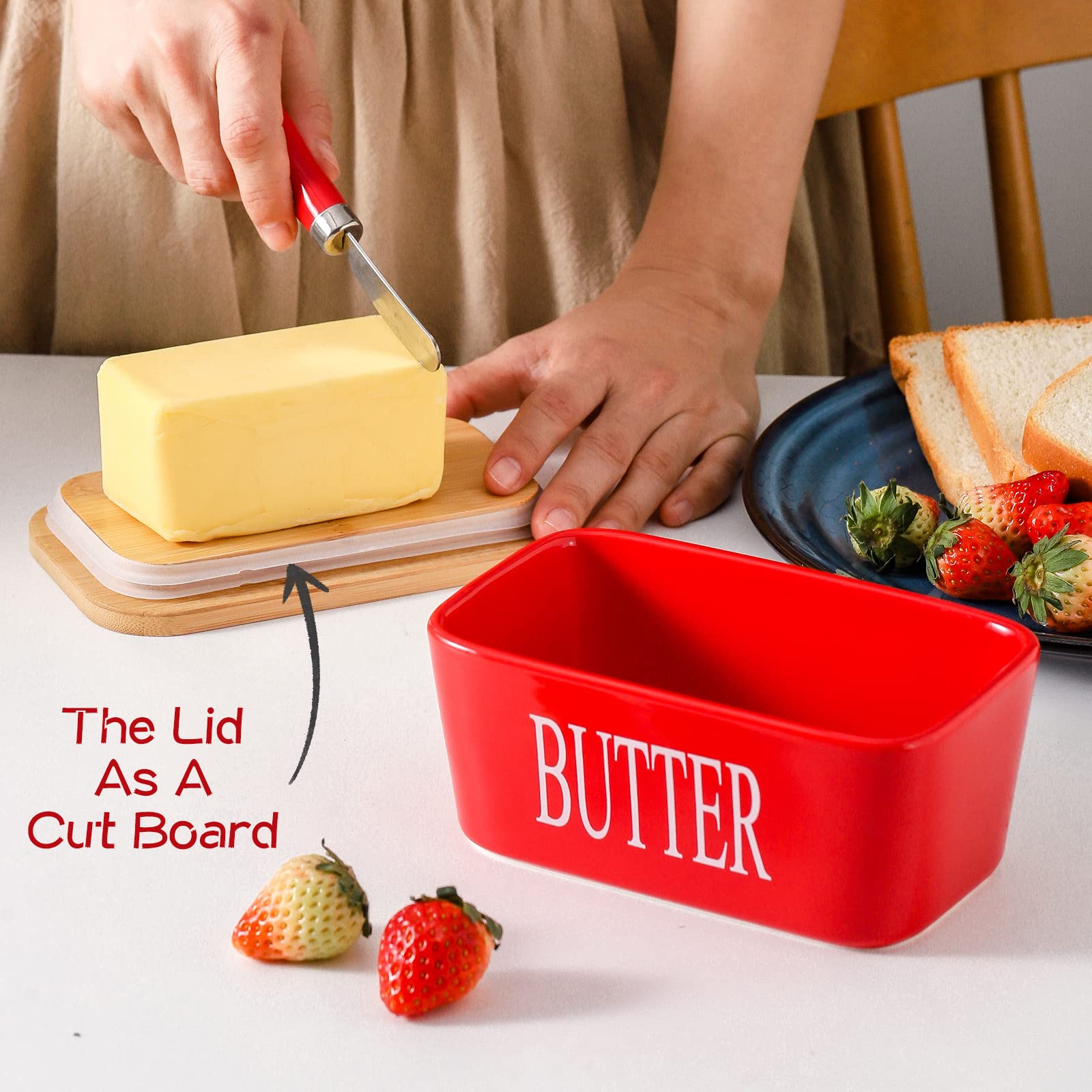 Hasense large butter holder fits eastern and western sticks for versatile storage.