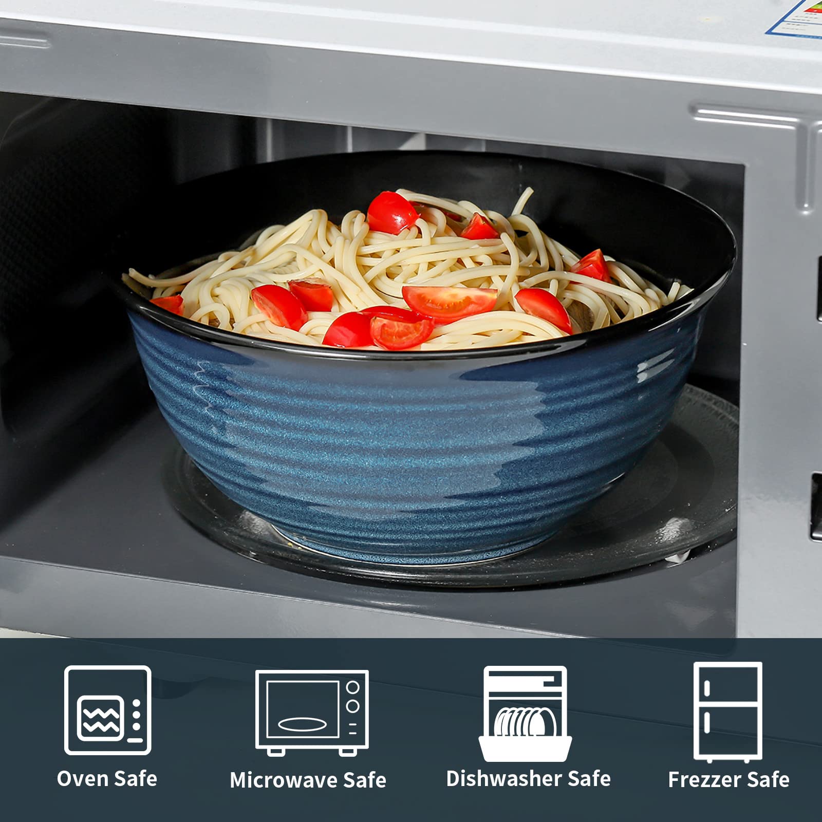 HASENSE blue bowls are microwave and dishwasher safe for easy cleanup.