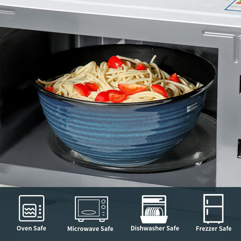 HASENSE blue bowls are microwave and dishwasher safe for easy cleanup.