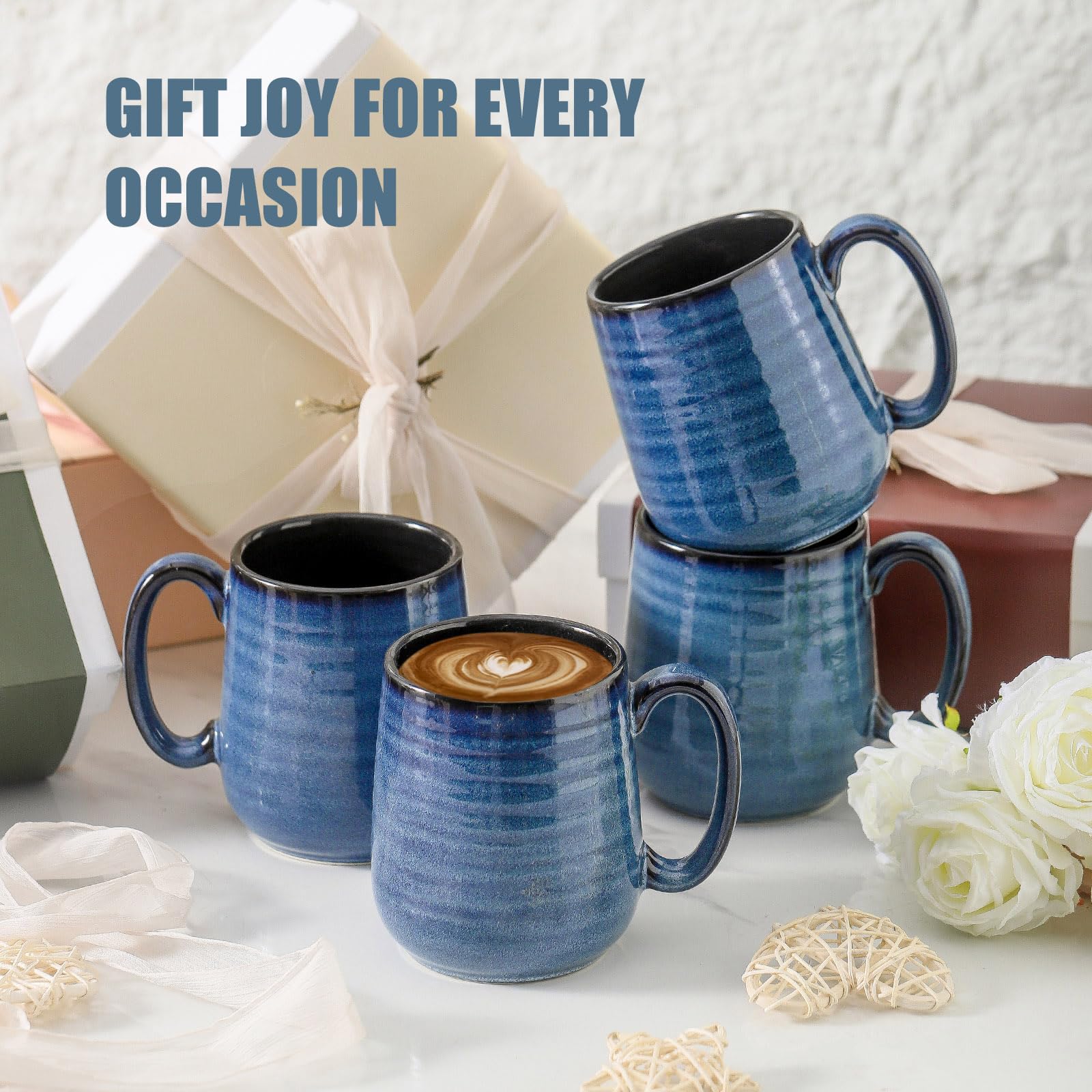 HASENSE blue ceramic mug, microwave-safe for convenient reheating.