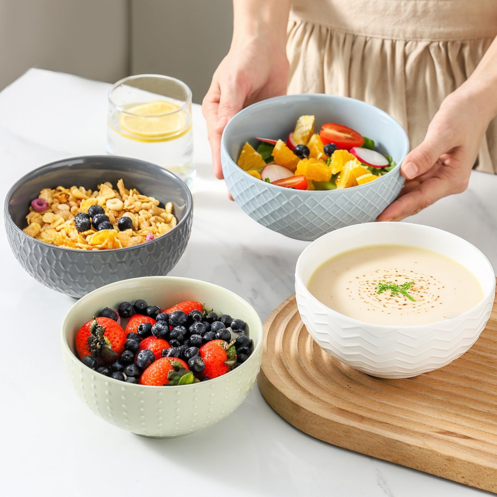 HASENSE multi-color bowls arranged, offering versatile tableware options.