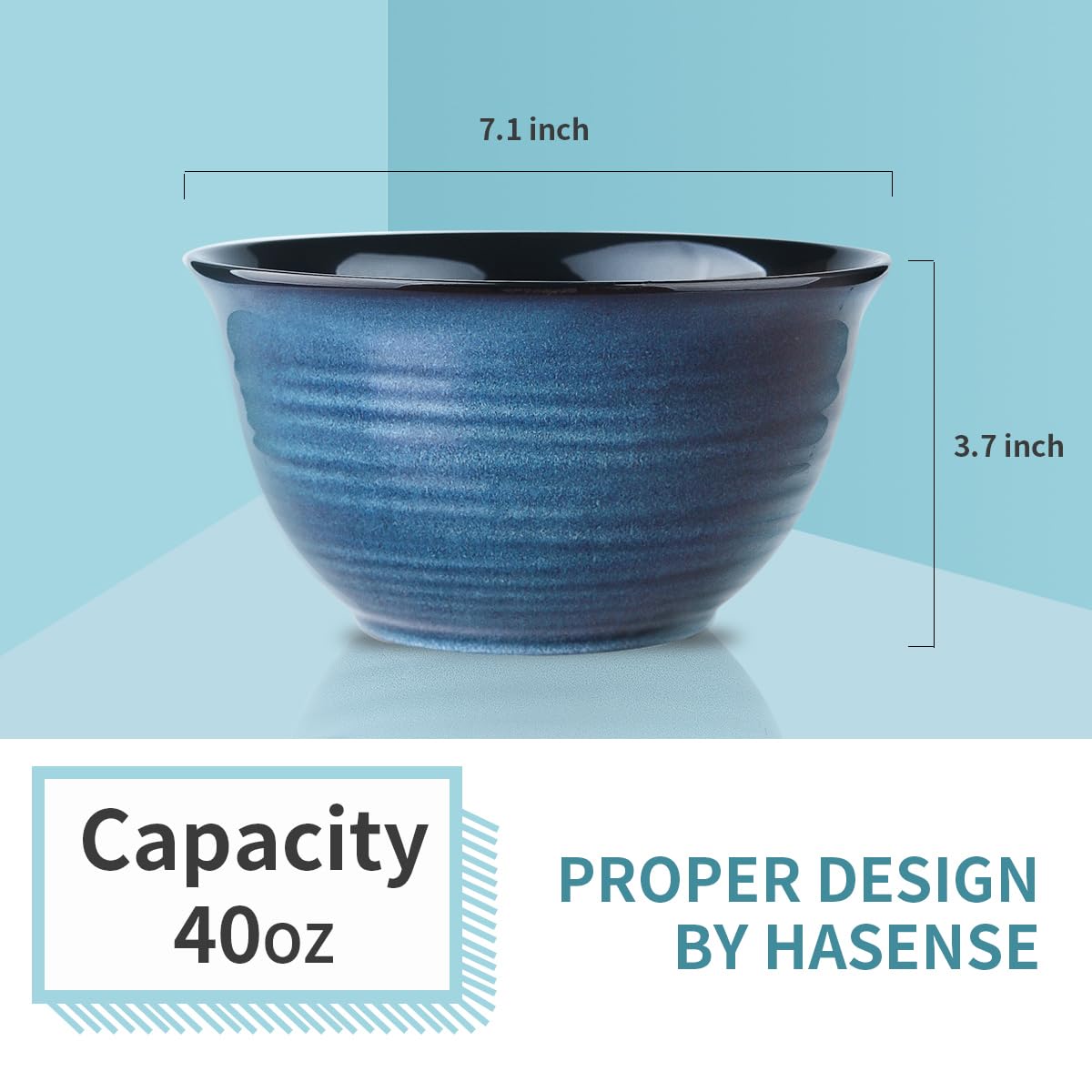 Hasense navy blue pinstripe bowls with turned-out rim for stylish dinnerware