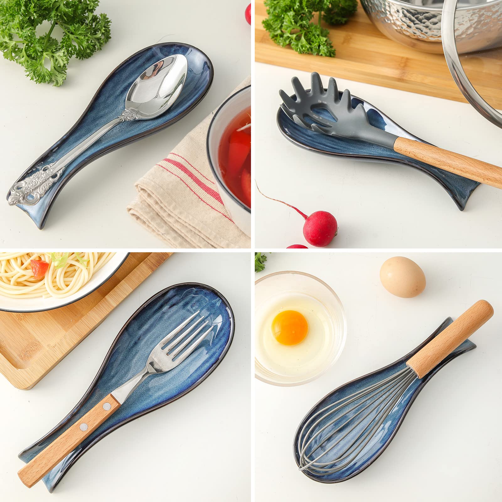HASENSE navy spoon rest enhances dining table and coffee bar decor.