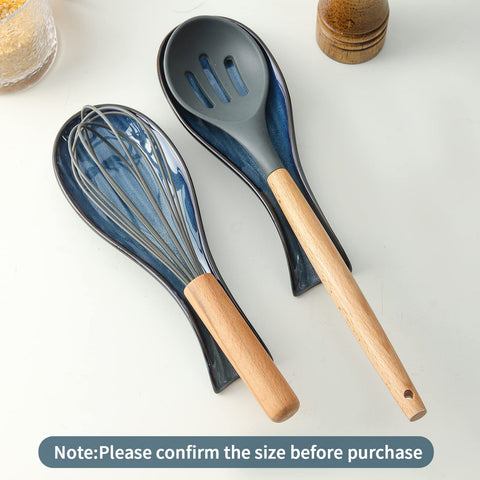 HASENSE navy ceramic spoon rest complements rustic and modern kitchen decor.