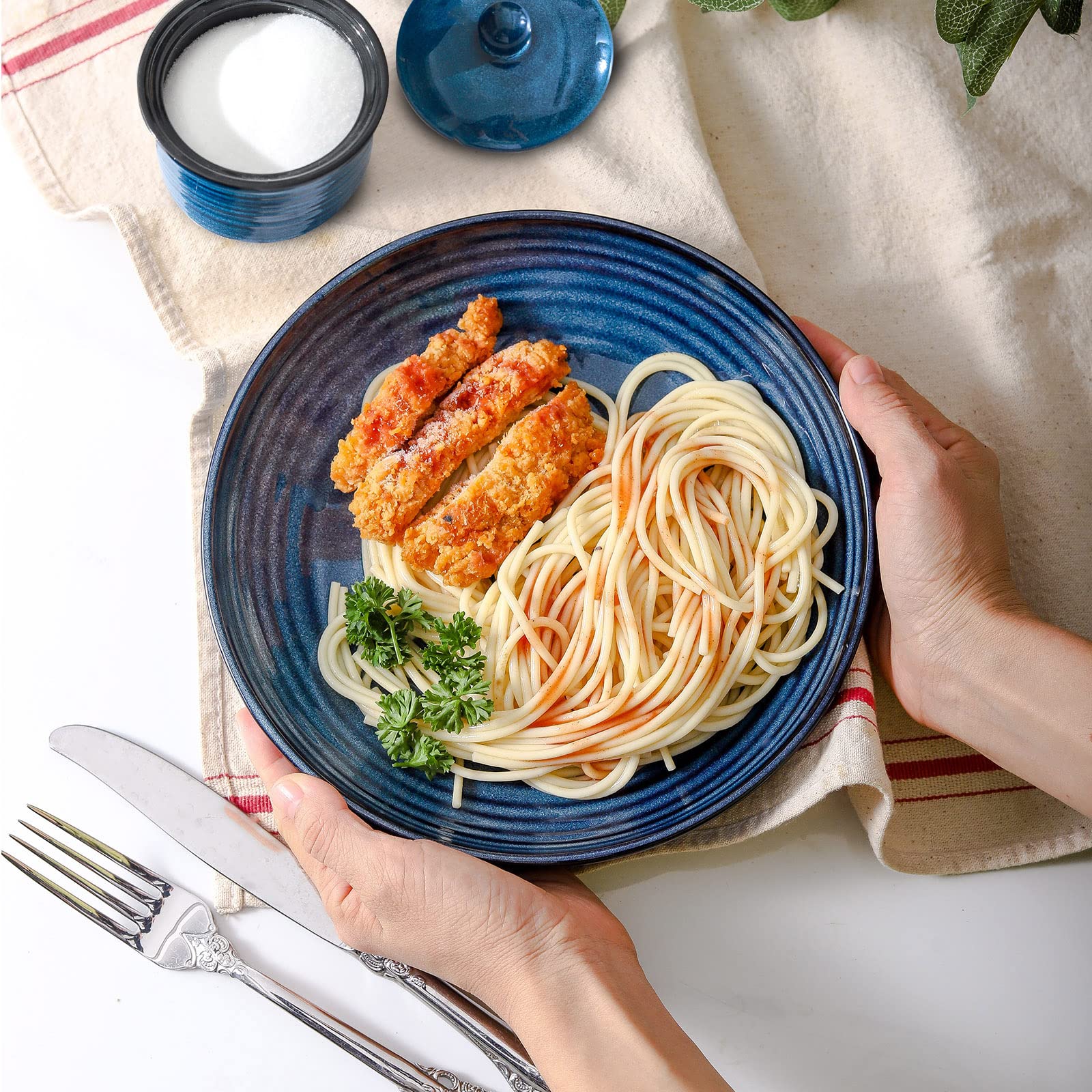HASENSE Pasta Bowls Set2 navy blue 32-ounce capacity great for meals