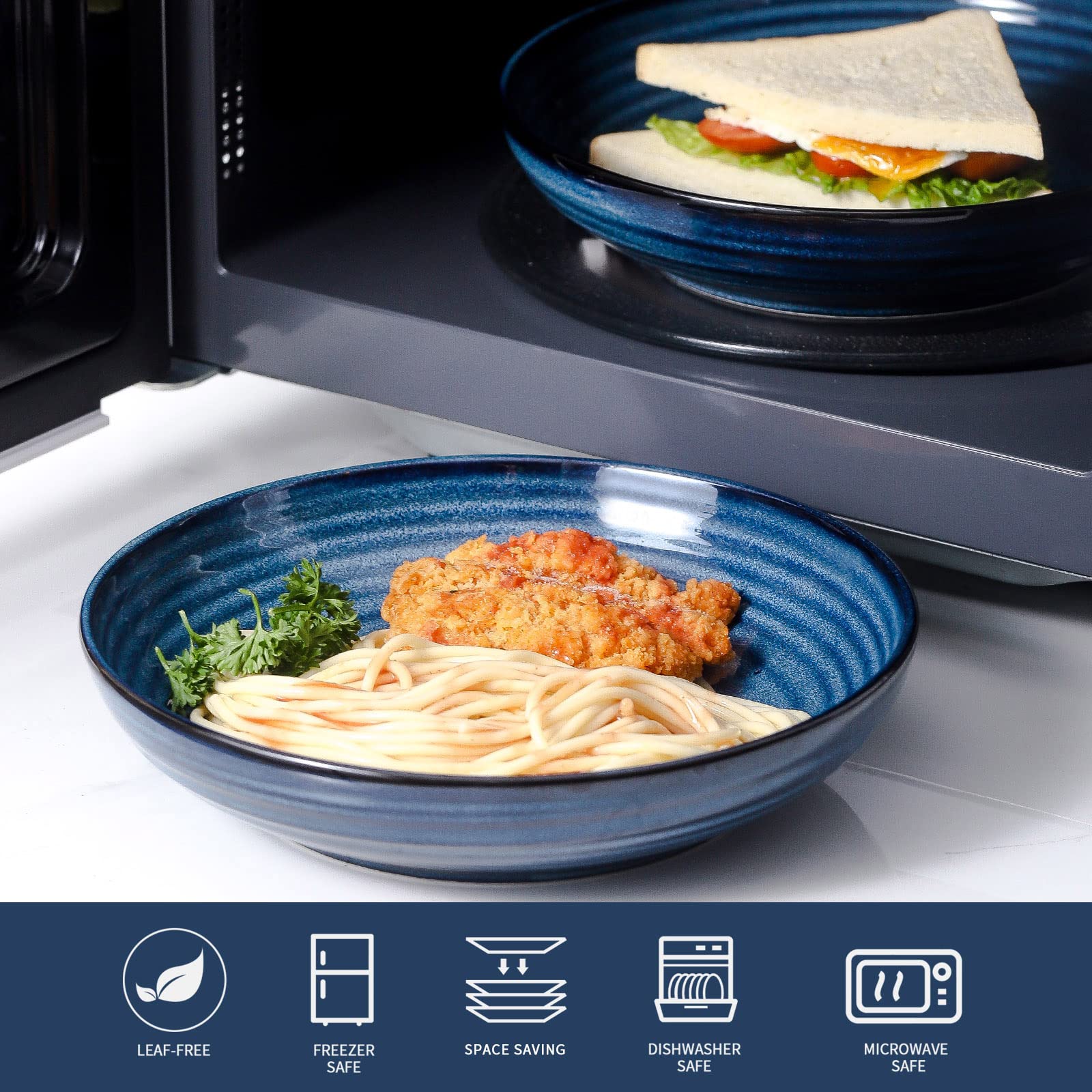 HASENSE Pasta Bowls Set2 navy blue dishwasher-safe easy cleanup after meals