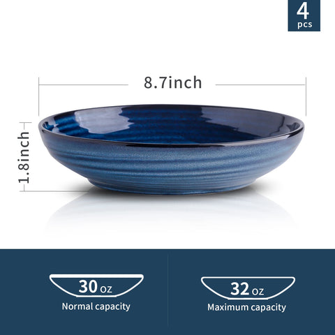 HASENSE Pasta Bowls Set2 navy blue microwave-safe ready for quick reheating