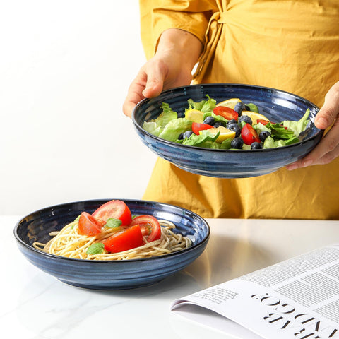 HASENSE Pasta Bowls Set2 navy blue side view perfect for salads and sides