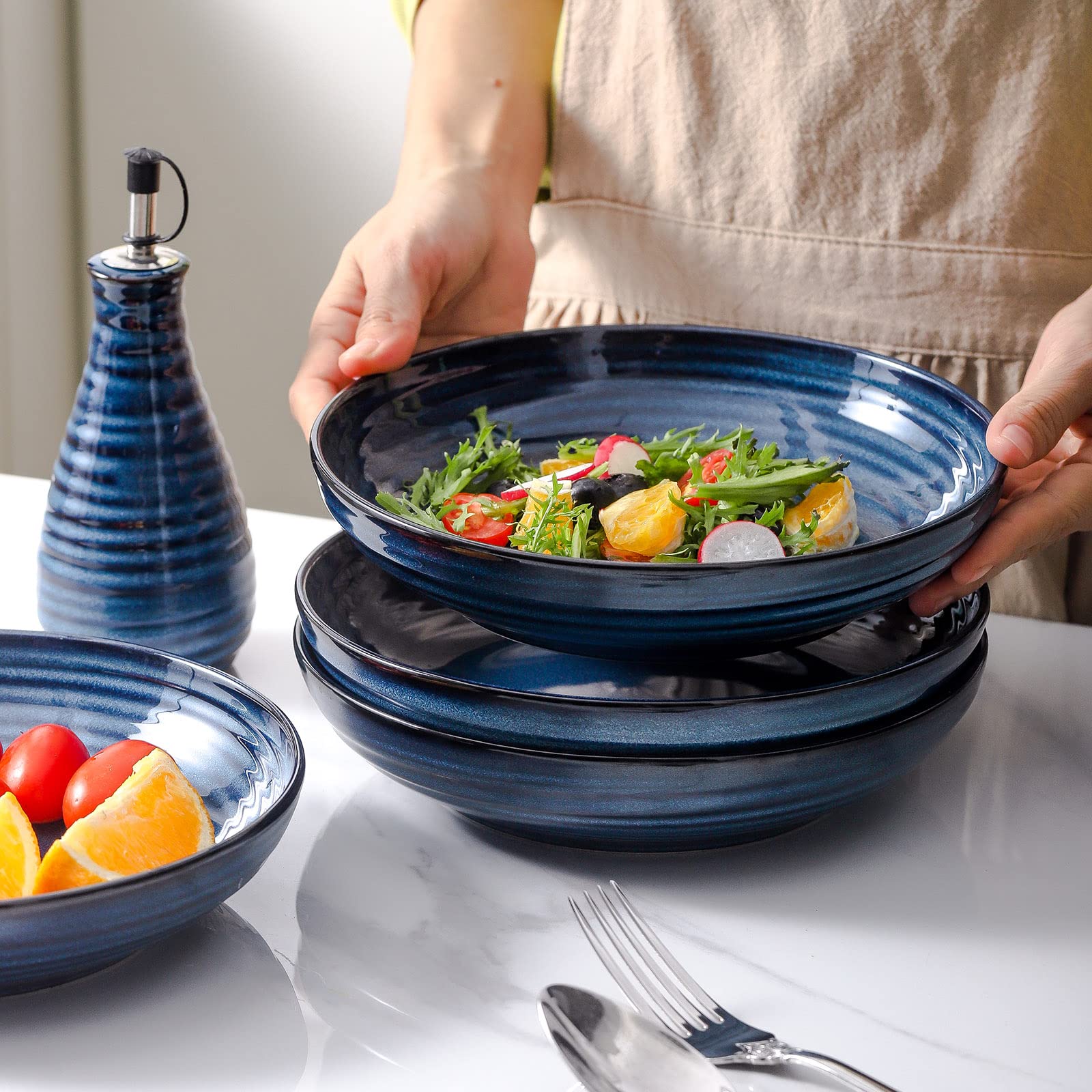 HASENSE Pasta Bowls Set2 navy blue elegant serving bowls for guests