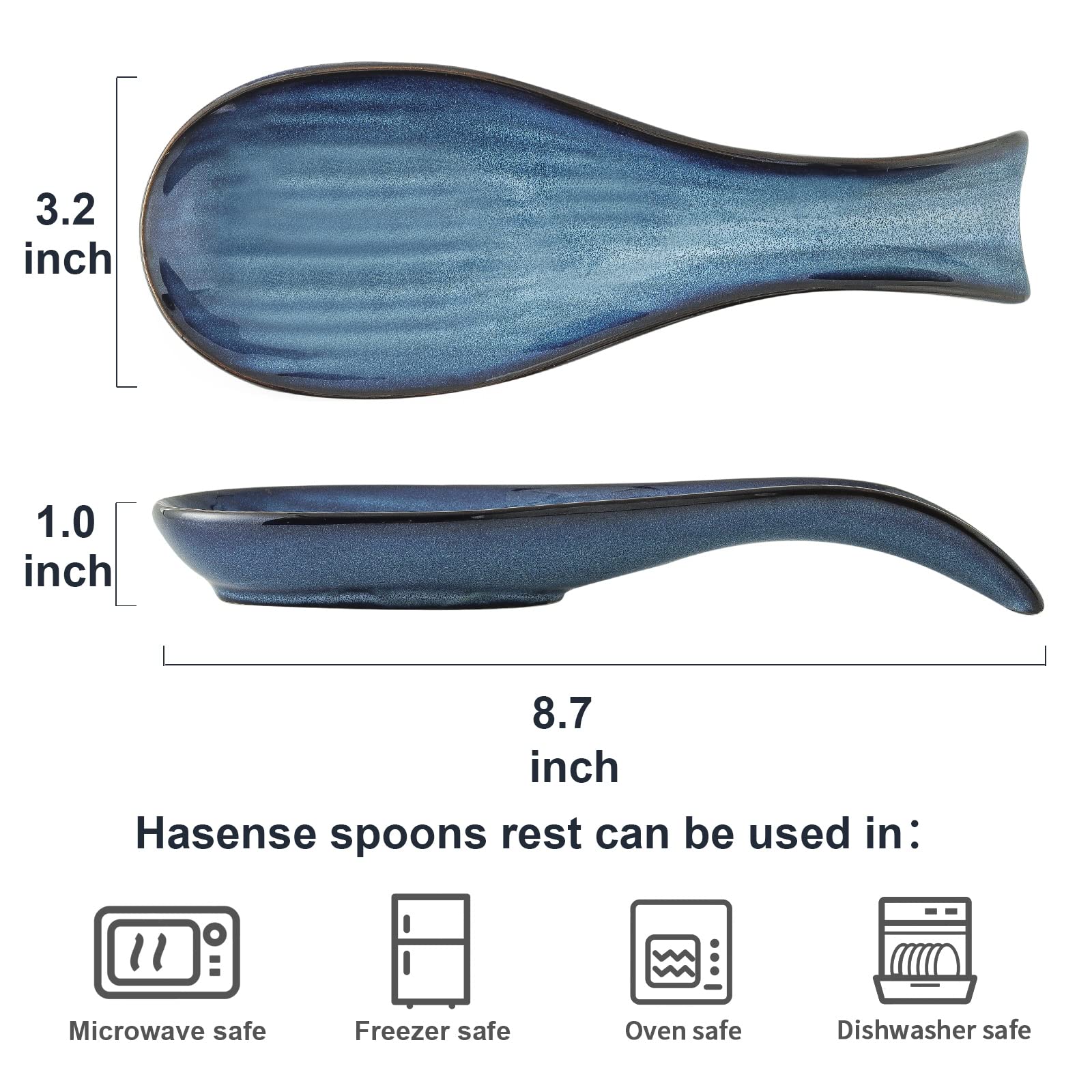 HASENSE navy porcelain spoon rest on kitchen counter adds style and practicality.