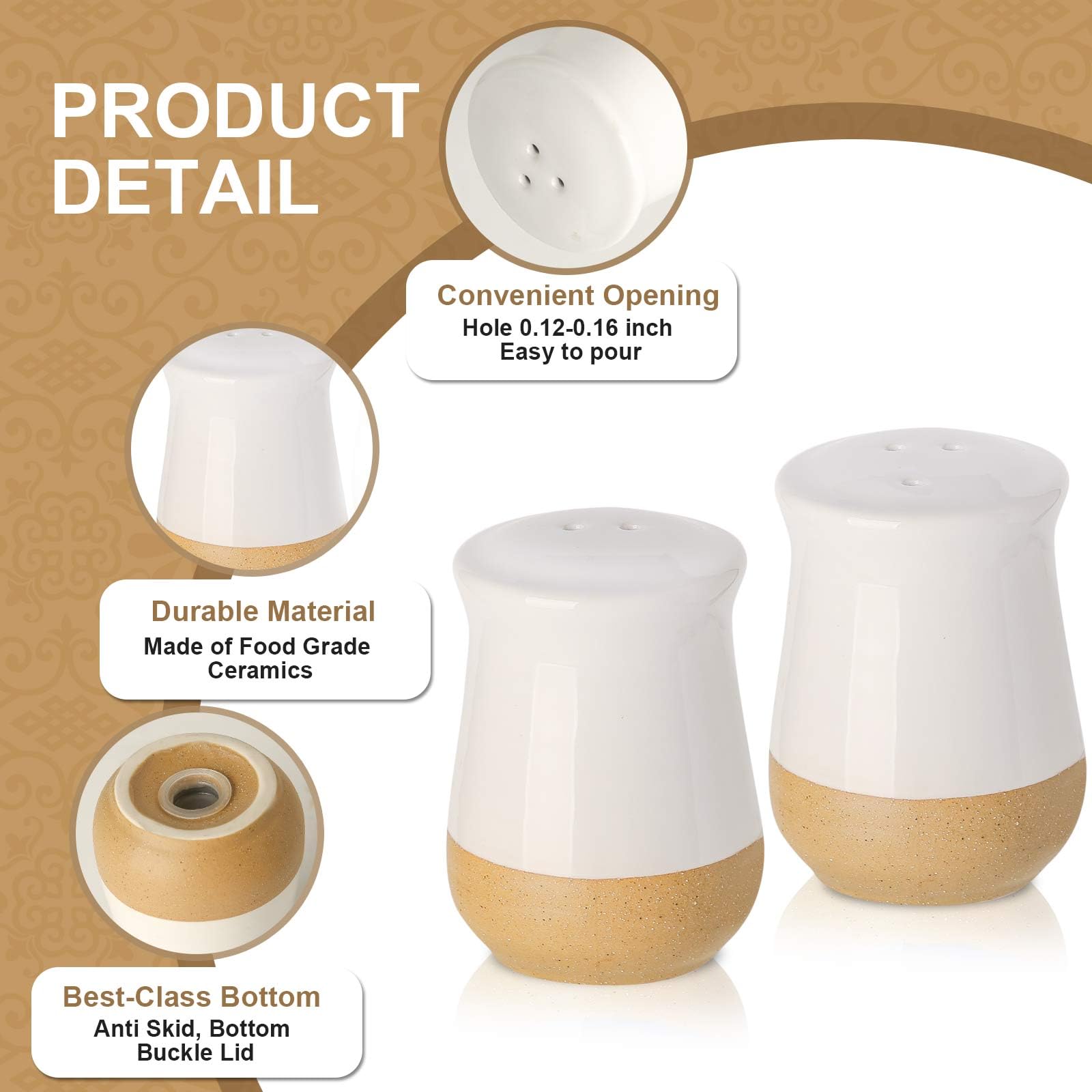 Hasense spice shaker multi-purpose white ceramic for salt and spices.