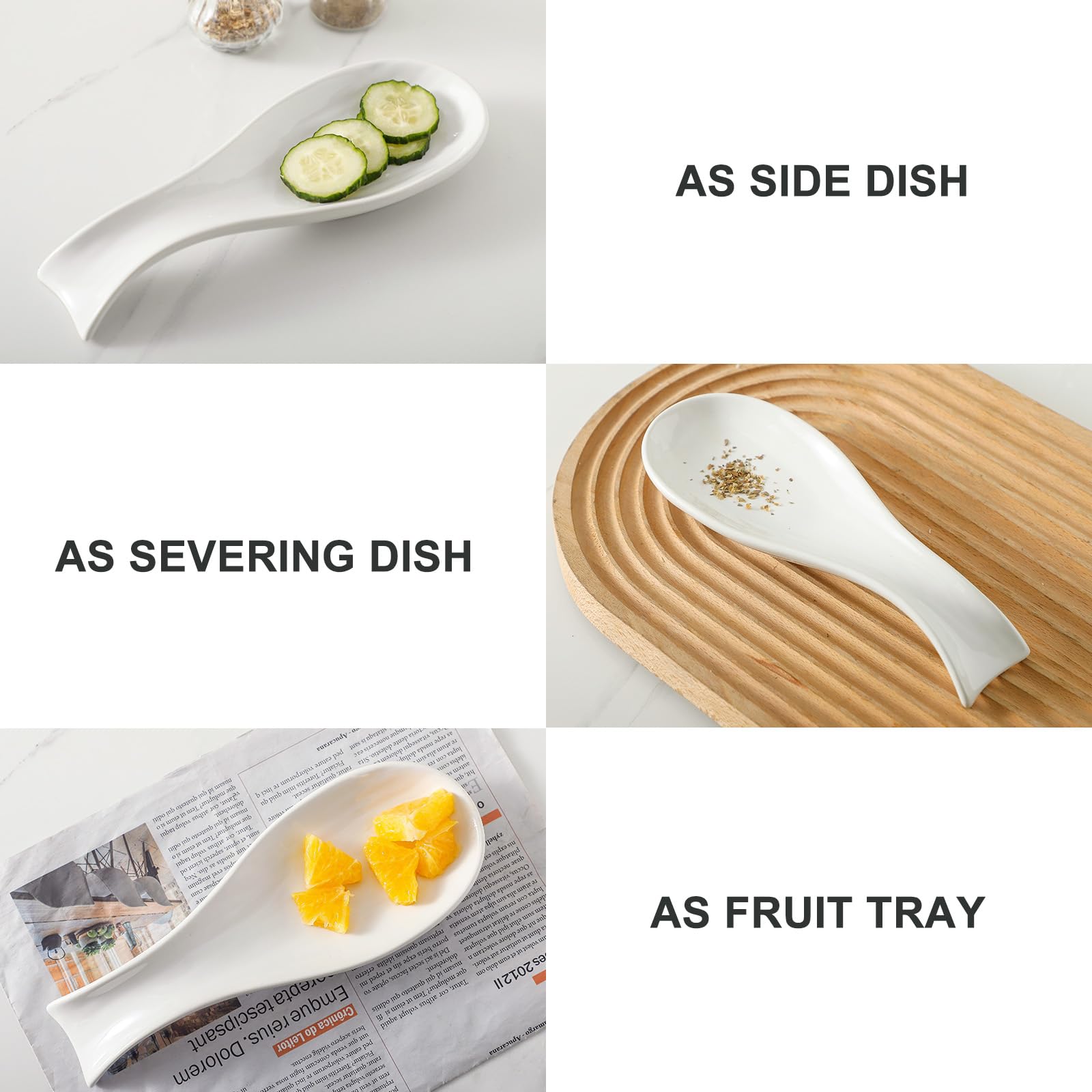 HASENSE white ceramic spoon rest with glossy, easy-clean surface.
