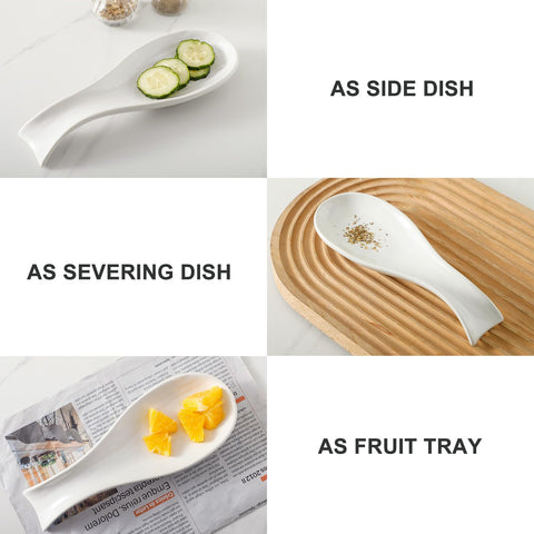 HASENSE white ceramic spoon rest with glossy, easy-clean surface.