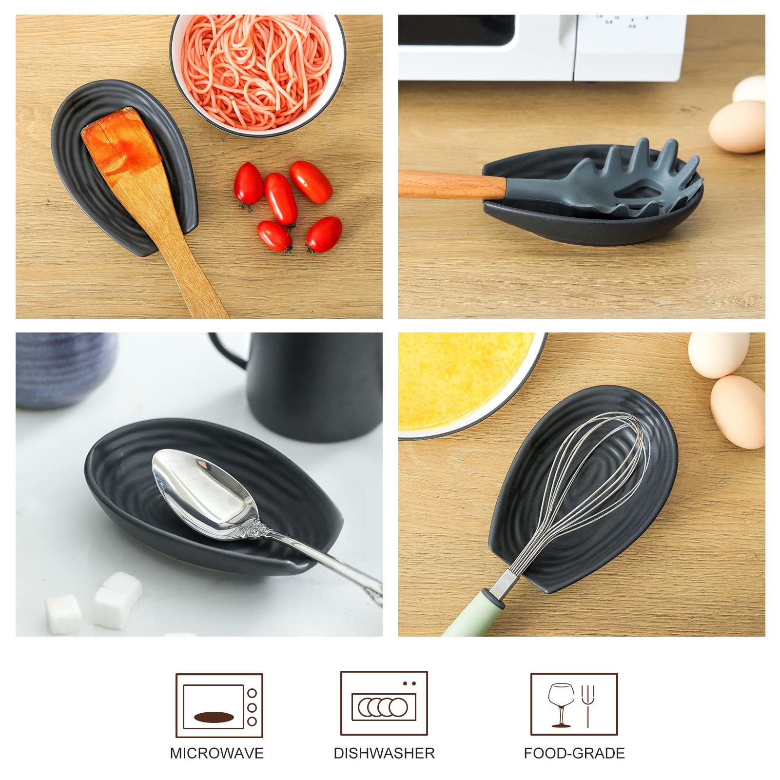 Hasense matte black finish spoon rest blends with any decor.