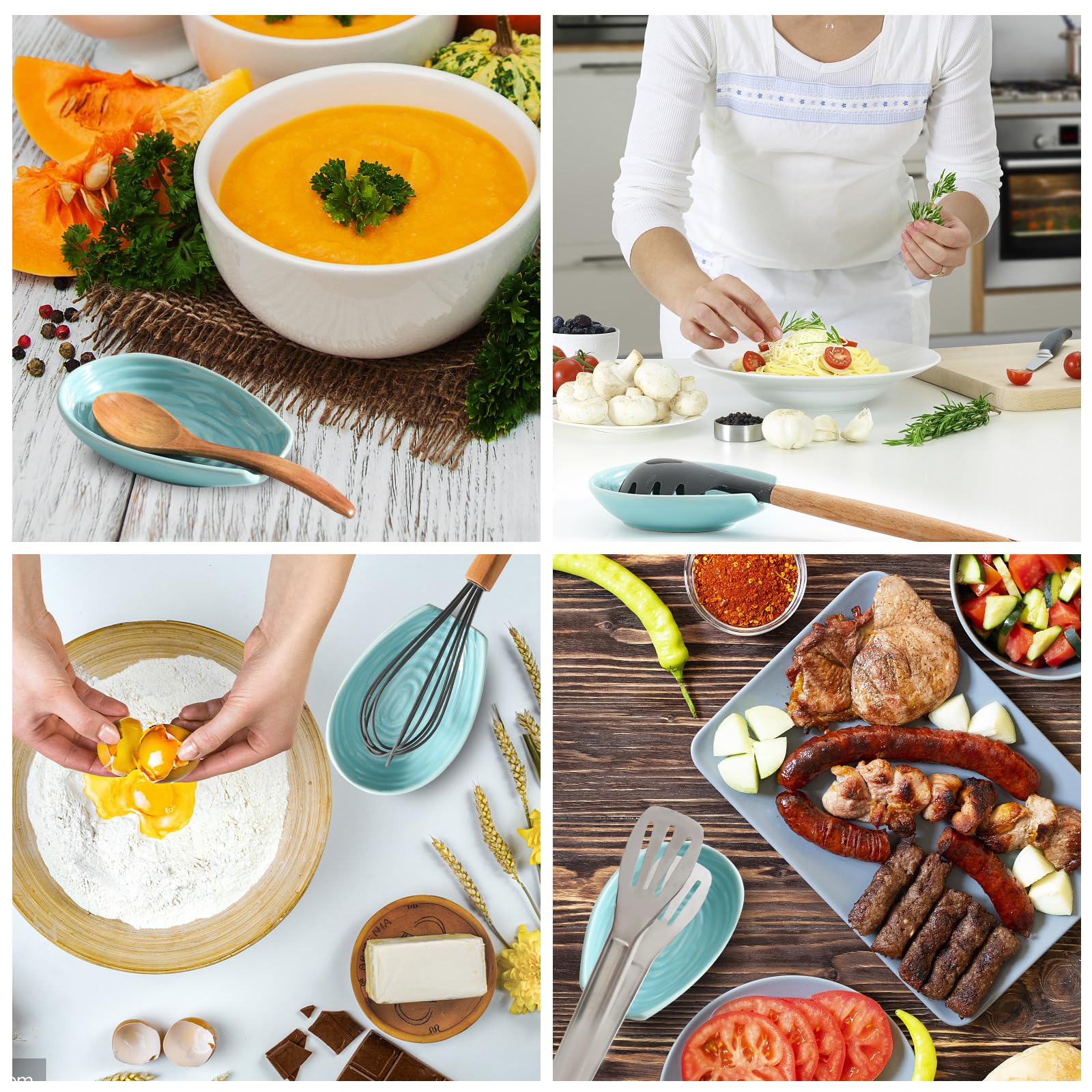 HASENSE spoon rest on teal surface keeps spoons and spatulas tidy.