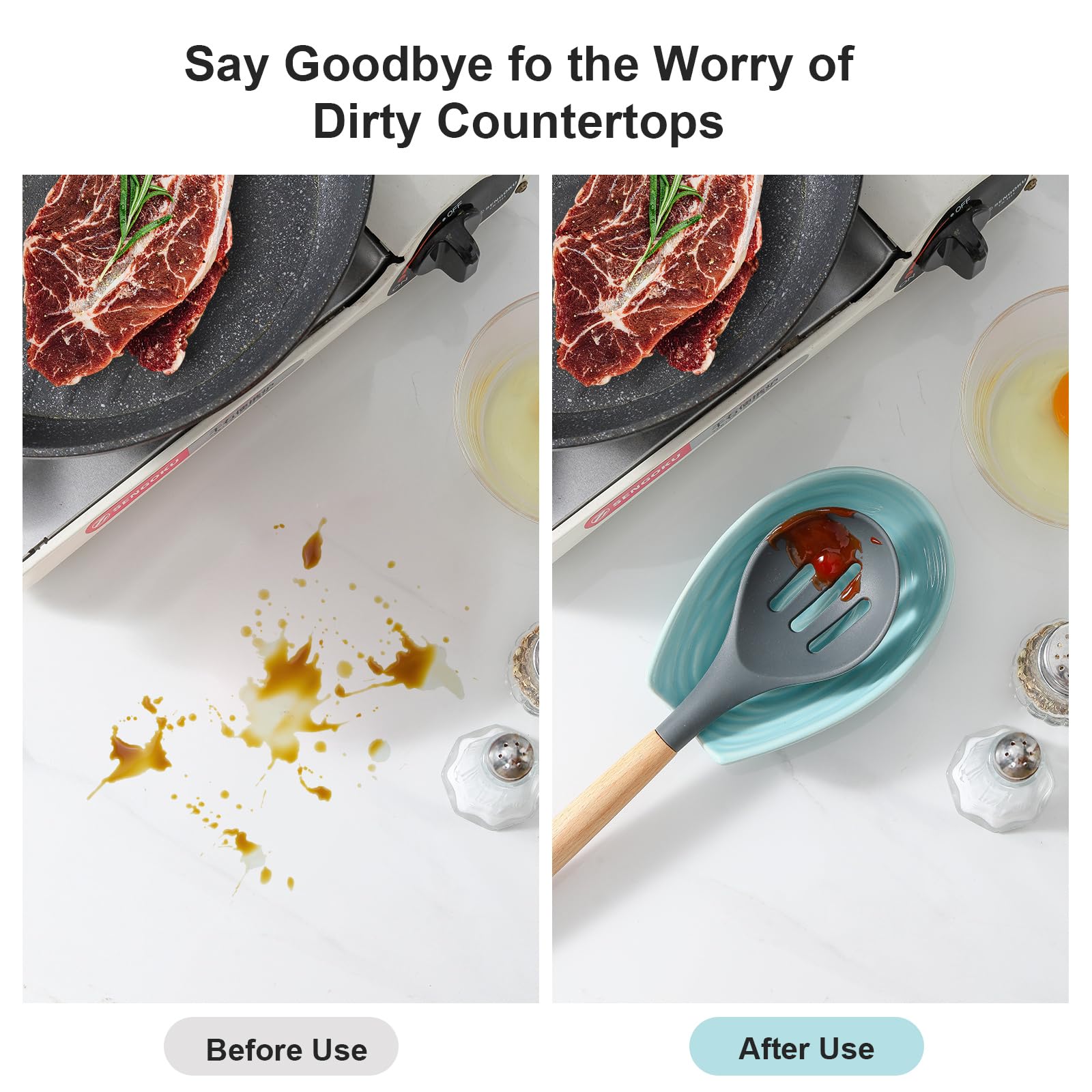 HASENSE spoon rest with stable bottom prevents slipping during cooking.