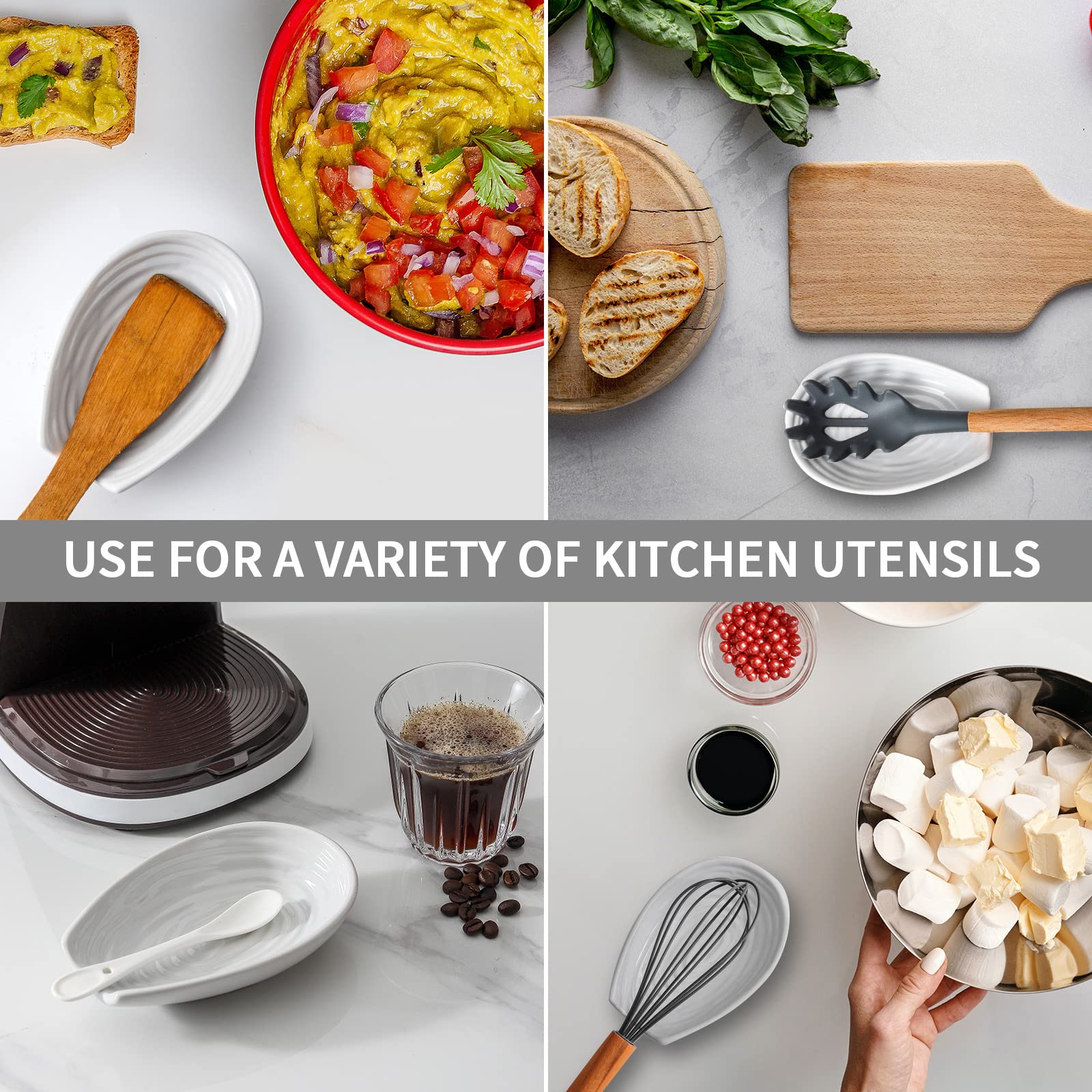 Hasense spoon rest on stove top, heat-resistant porcelain protects counters.