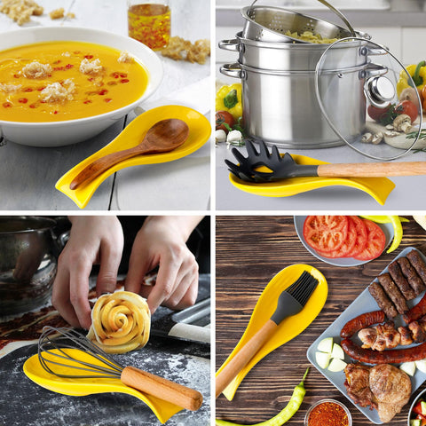 HASENSE yellow spoon rest on kitchen counter adds style while organizing utensils.