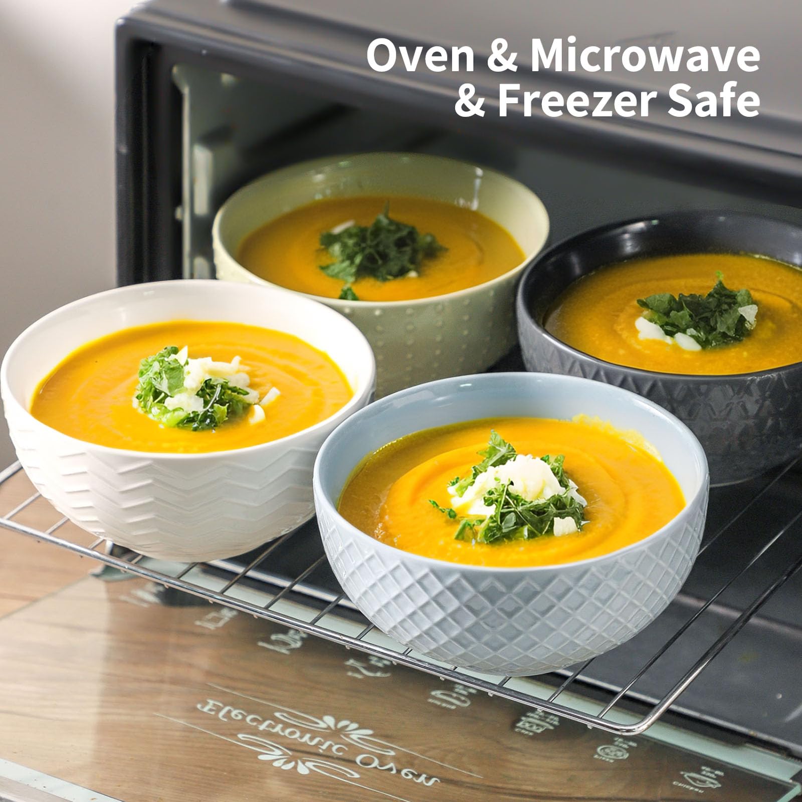 Stacked HASENSE bowls save cabinet space in a tidy kitchen.