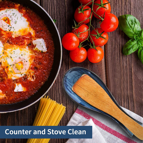 HASENSE compact, stackable ceramic spoon rest saves cabinet space.