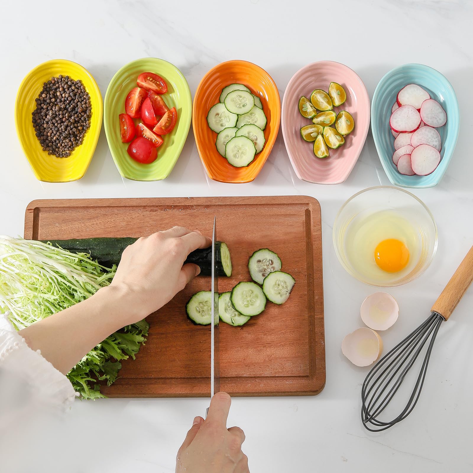 HASENSE teal ceramic kitchen decor adds color while protecting countertops.