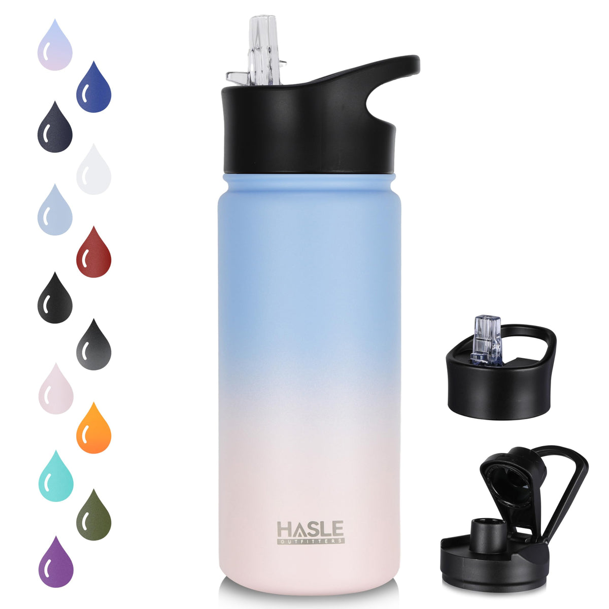HASLE OUTFITTERS 16 oz insulated kids bottle, front view, durable stainless steel.