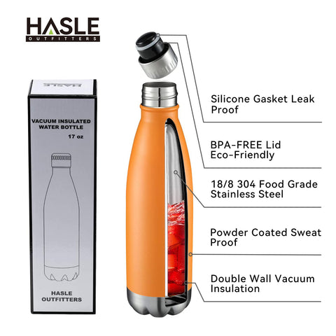 HASLE OUTFITTERS 17oz orange bottle cap closeup for secure, leakproof portability.