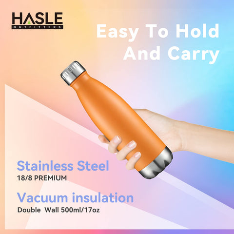 HASLE OUTFITTERS 17oz orange bottle insulated wall highlights heat preservation on cold or hot drinks.