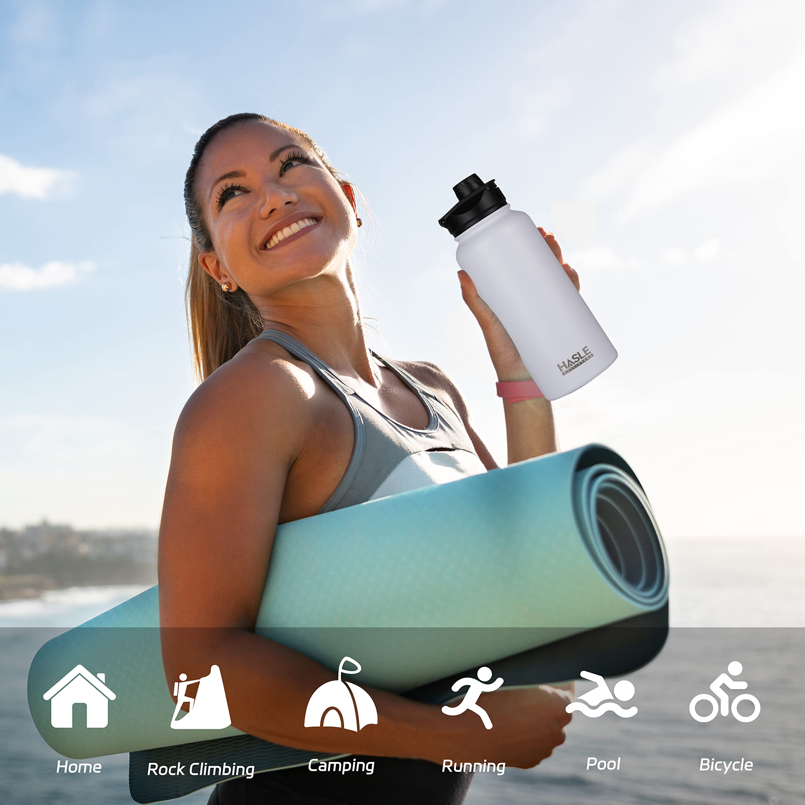 HASLE OUTFITTERS 32oz white bottle ready for gym, camping, and daily hydration