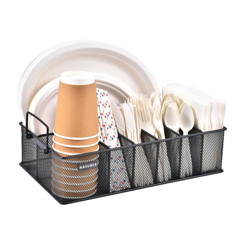 Hasuber silverware organizer with handle for easy transport and on-counter organization.