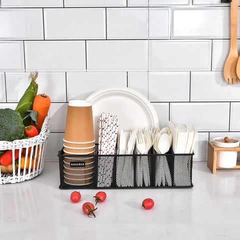 Hasuber sturdy metal utensil organizer resists wear and cleans easily after use.
