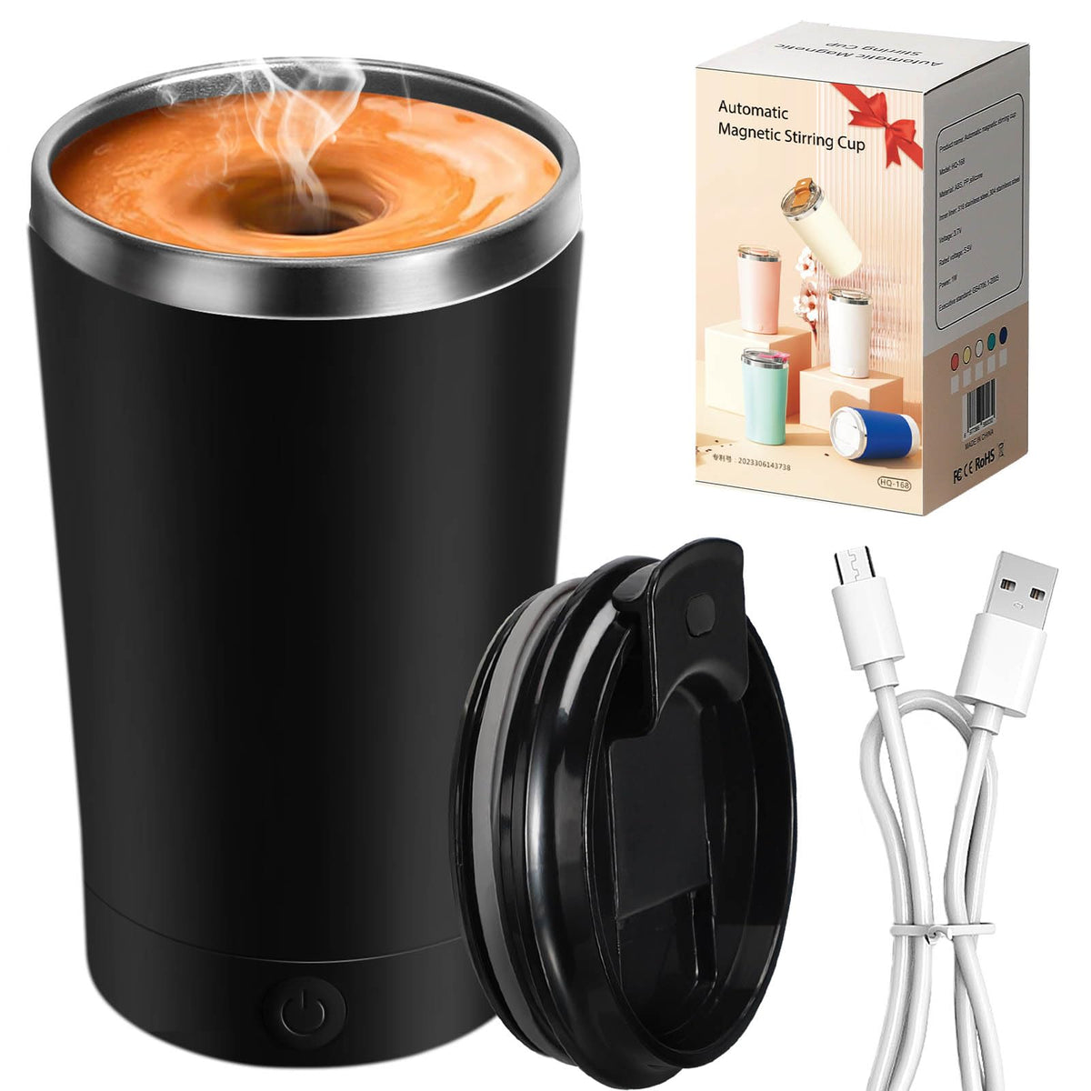 Hatisan self-stirring mug with lid, 400ml capacity for coffee and cocoa