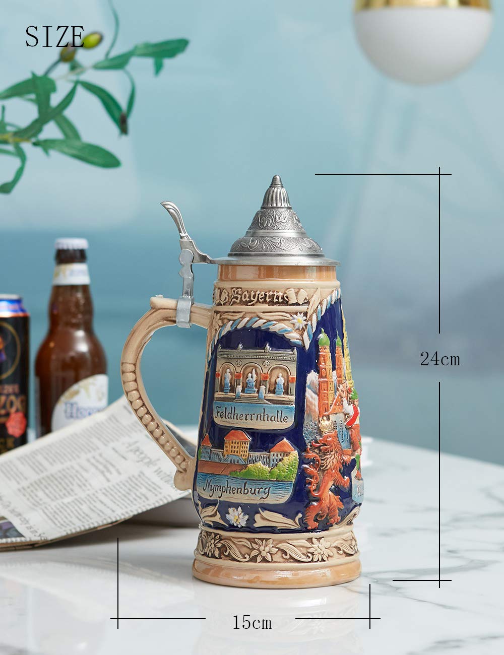 HAUCOZE 1-liter beer mug supports generous pours for beer or coffee.