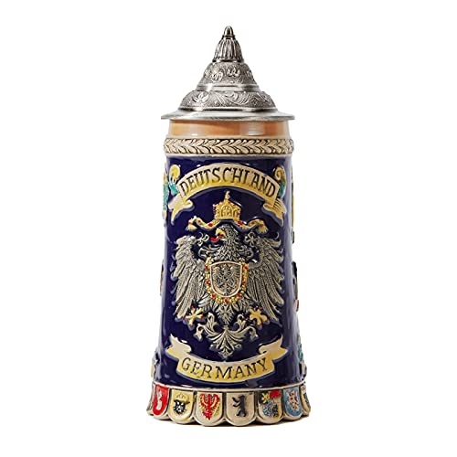 HAUCOZE beer stein with German arms and pewter lid for collectors
