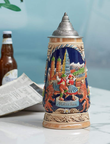 HAUCOZE beer stein mug with Petwer lid closure keeps contents covered and fresh.