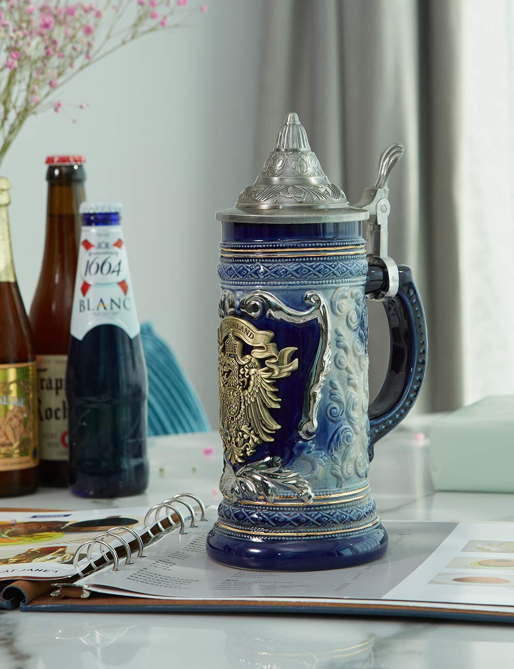 HAUCOZE ceramic stein hand-painted finish enhances character.