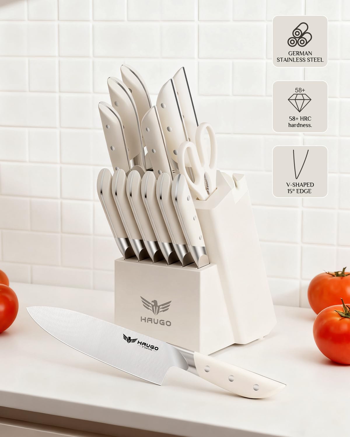 Haugo cream white slicing knife for even, clean cuts