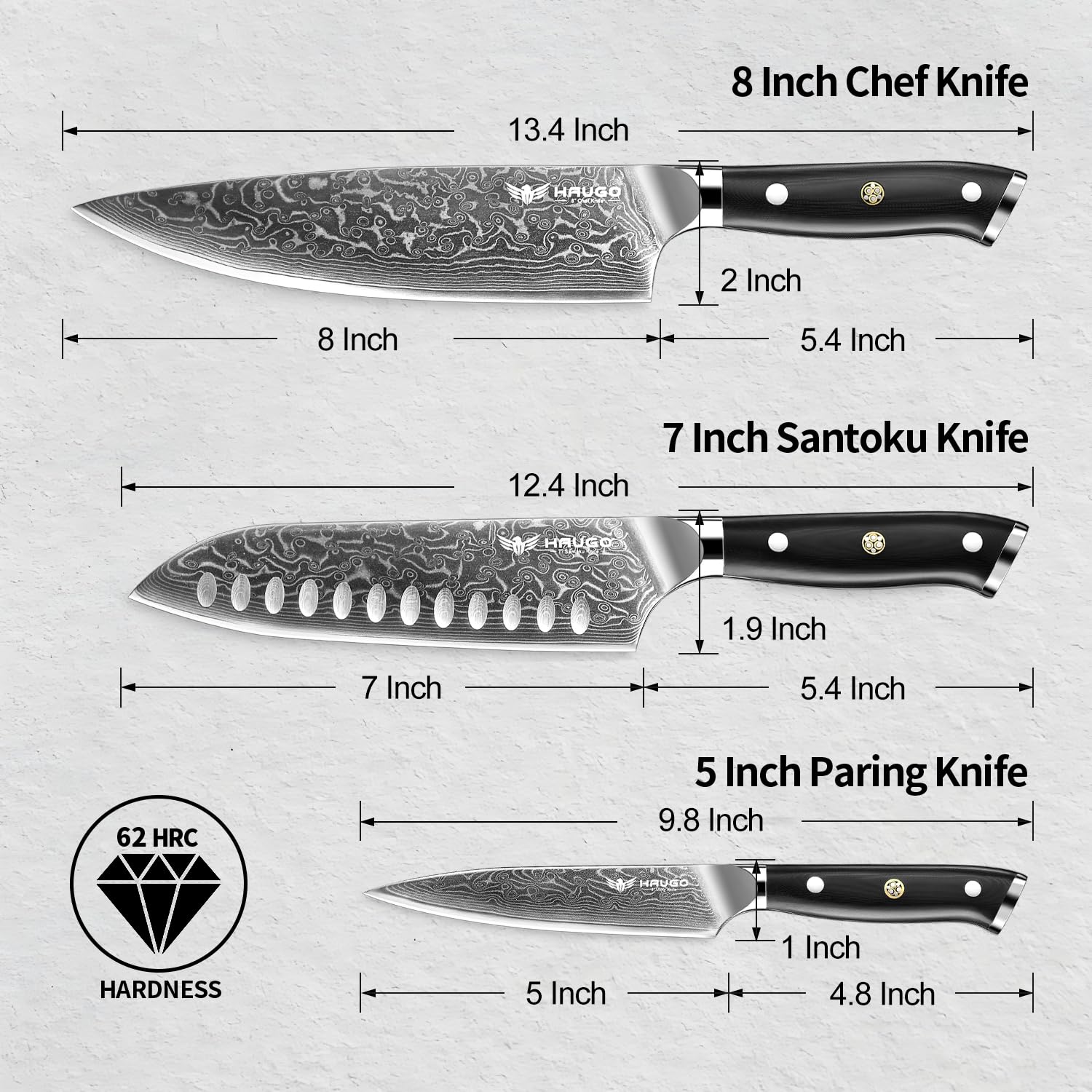 Haugo Damascus 5-5-inch utility knife for small tasks and precise trimming.