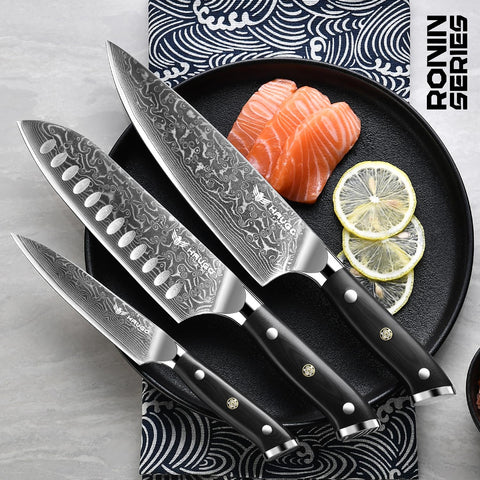 Haugo Damascus 7-inch Santoku knife ideal for chopping herbs and vegetables with precision.