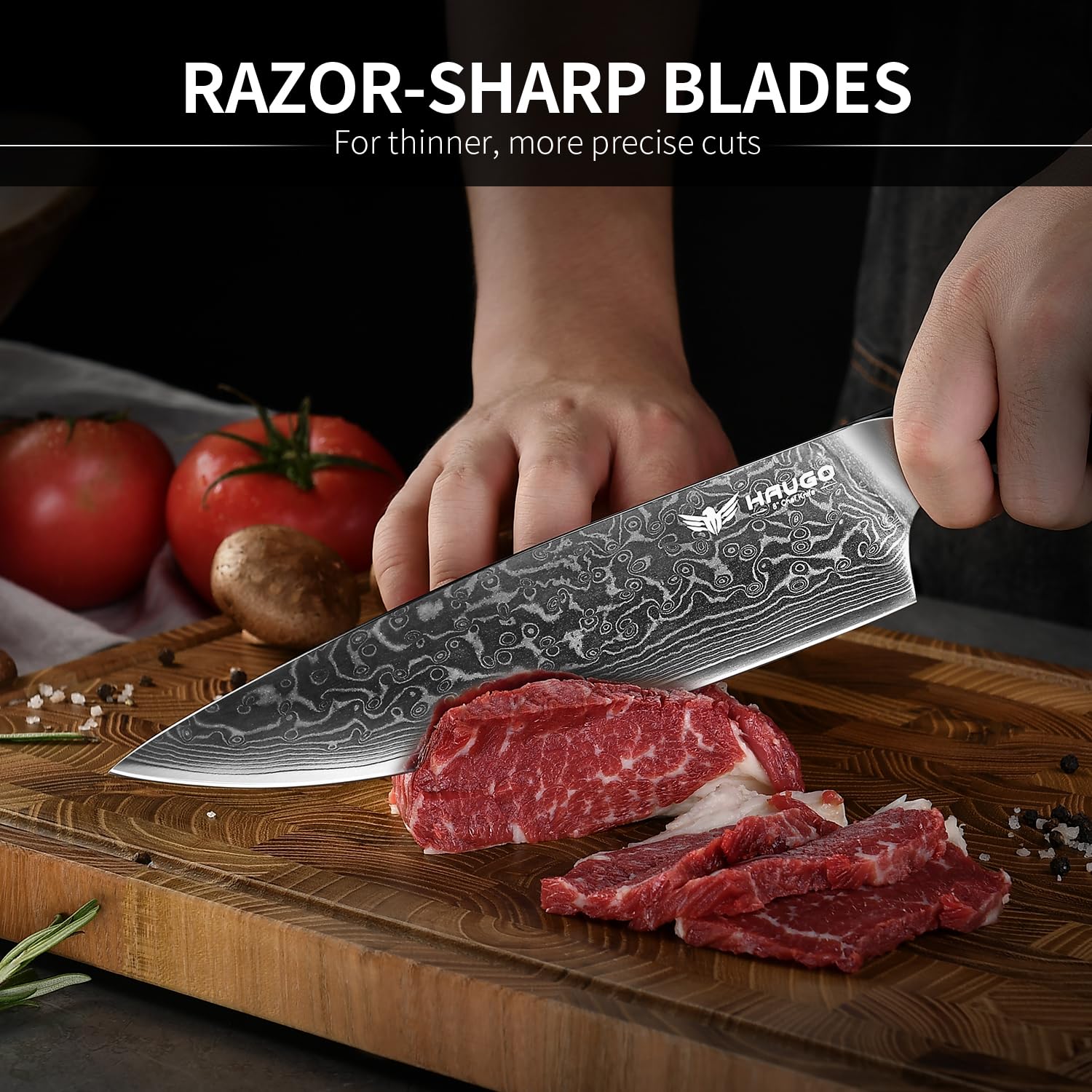 Haugo G10 ergonomic handle offers non-slip grip during long prep sessions.