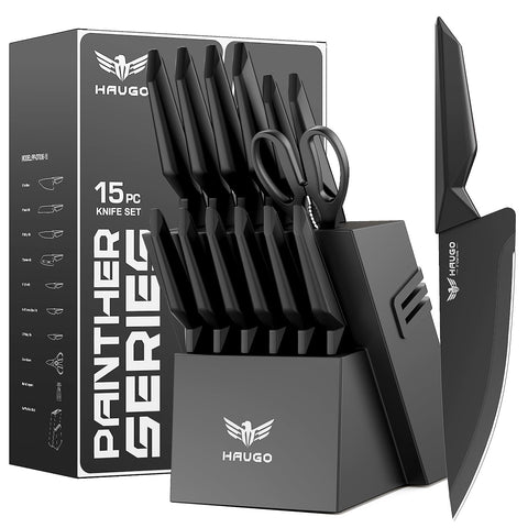 Haugo Panther knife set block with built-in sharpener for daily prep